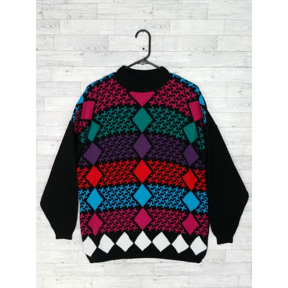 Vintage Men's American Pride Sweater USA‎ Made Acrylic Blend 80s 90s Argyle